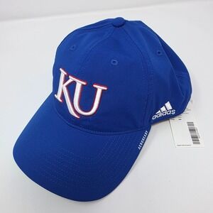 Adidas Kansas KU Jayhawks Flex Hat Cap‎ Mens OS Blue Coach logo NCAA NWT